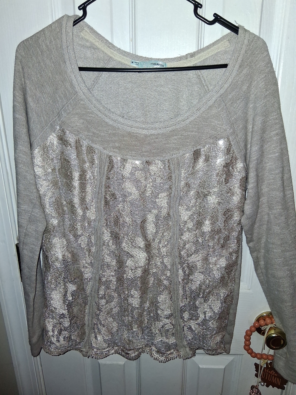 Maurices Neutral Lace-Front Scoop Neck Sweater